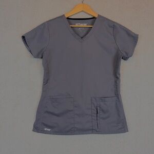 Grey’s Anatomy Active Scrub Top – Women’s Medium, Gray V‑Neck Zippered Pocket